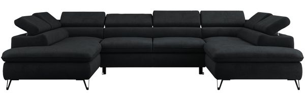 Mks Möbel 'Peter U' Wohnlandschaft mit Bettkasten, Bettfunktion & einstellbaren Kopfstützen, Schwarz, Mikrofaser, mit Topper Bild 7