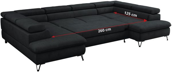 Mks Möbel 'Peter U' Wohnlandschaft mit Bettkasten, Bettfunktion & einstellbaren Kopfstützen, Schwarz, Mikrofaser, mit Topper Bild 9
