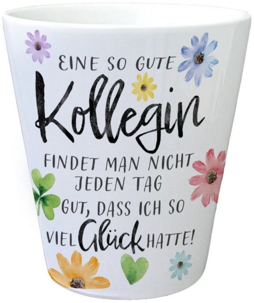 speecheese Blumentopf Blüten und Blätter Blumentopf mit Spruch Glück gehabt toller Kollegin