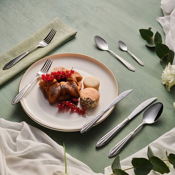 Karaca Besteck-Set Elegance Mantilla Silver 84-teiliges Besteckset für 12 Personen, 12 Personen, Spülmaschinengeeignet