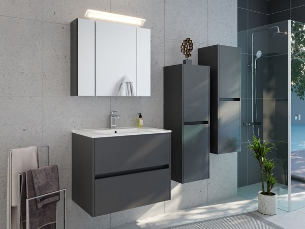 Badmöbelset Taifun 70cm 4tlg mit Spiegelschrank & 2x Seitenschrank grafit : Grafit