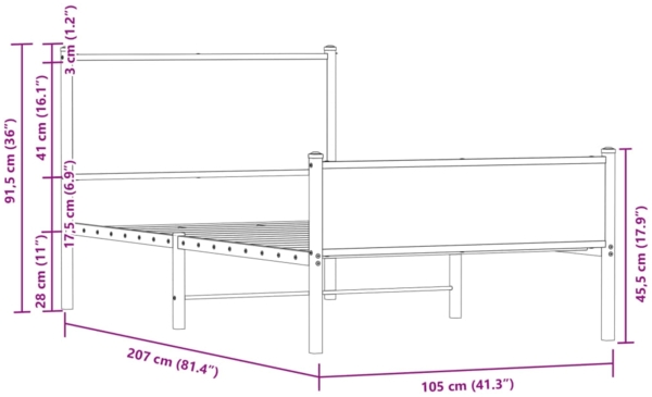 vidaXL Metallbett ohne Matratze Sonoma-Eiche 100x200 cm 4007899 Bild 9