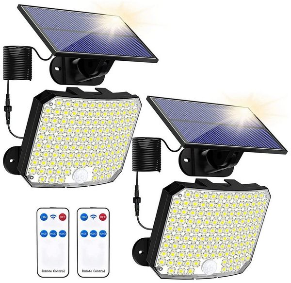 LMaxhome LED Solarleuchte Solarlampen Mit Fernbedienung&Bewegungsmelder Wasserdichte für Garten, 2 St, 118 LEDs, 6000K, 600LM, 3 Modi, Sensor-120°, LED fest integriert Außen