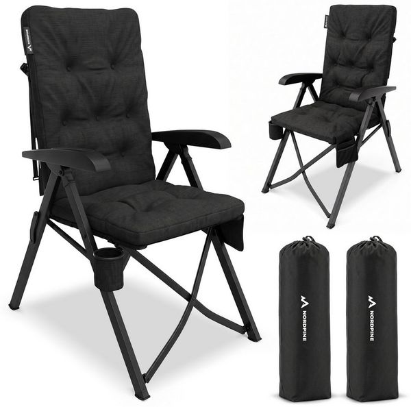 NEOLYMP Campingstuhl Faltbarer Campingstuhl bis 150 kg mit Getränkehalter & Taschen, Gestell aus Aluminium