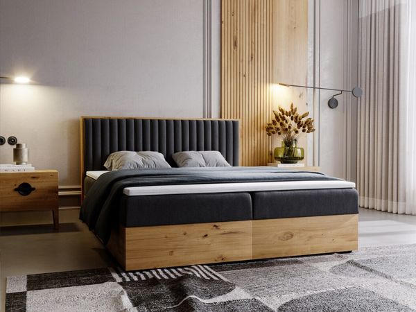 GRAINGOLD Forest Bett 180x200, Boxspringbett mit zwei Bettkästen, Velvet-Stoff, mit Kopfteil, Anthrazit
