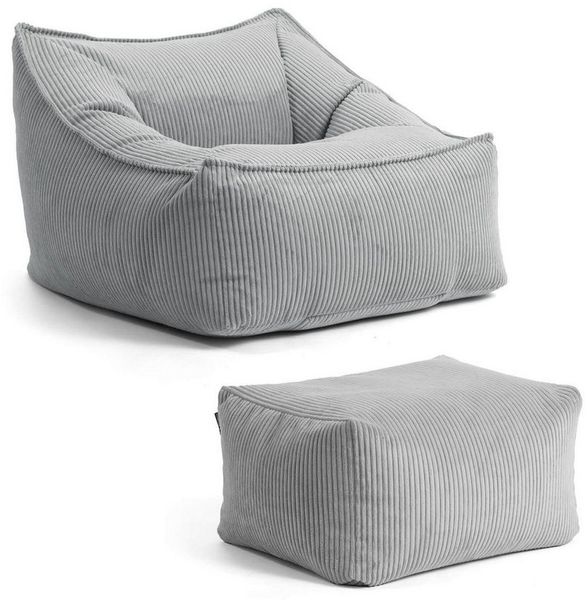 mokebo Sitzsack Der Lümmel (aus Cordstoff), gemütlicher Cordsessel mit Hocker oder Armlehnensessel in Grau