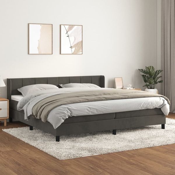 vidaXL Boxspringbett mit Matratze Dunkelgrau 200x200 cm Samt, Härtegrad: H2 [3130980]
