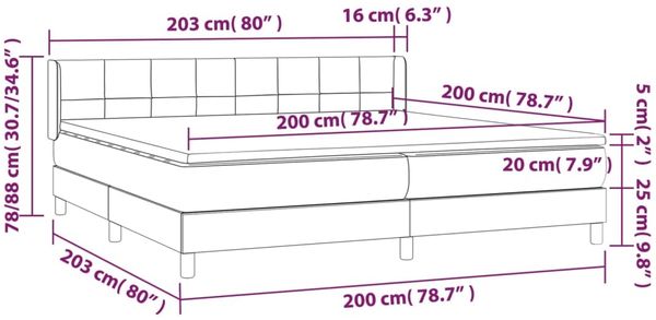 vidaXL Boxspringbett mit Matratze Dunkelgrau 200x200 cm Samt, Härtegrad: H2 [3130980] Bild 7