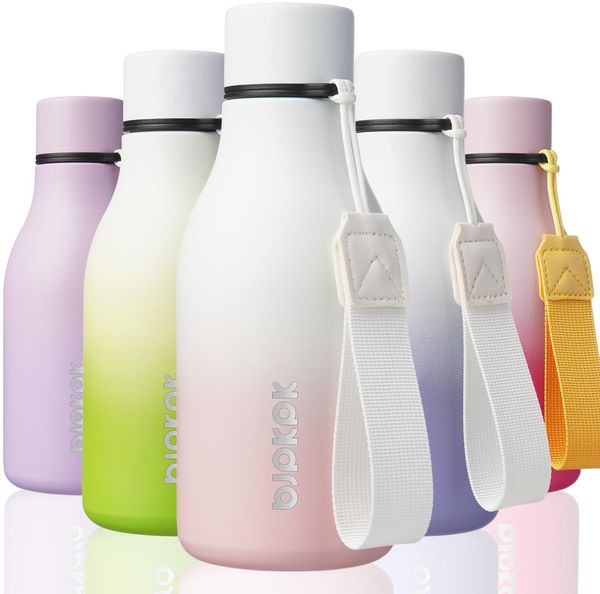 BJPKPK Isolierte Wasserflaschen, 350 ml Edelstahl Metall Trinkflasche Mit Trageriemen, BPA Frei Wasserdicht Thermos, Flaschen, Wiederverwendbare Thermosflasche Für Sport & Reisen, Anmutiges Rosa
