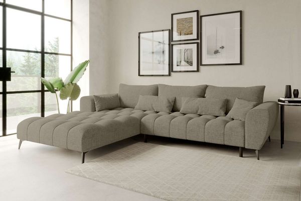 99rooms Ferrano Ecksofa Chenille EDEN Cappuccino Links mit Sitztiefenverstellung