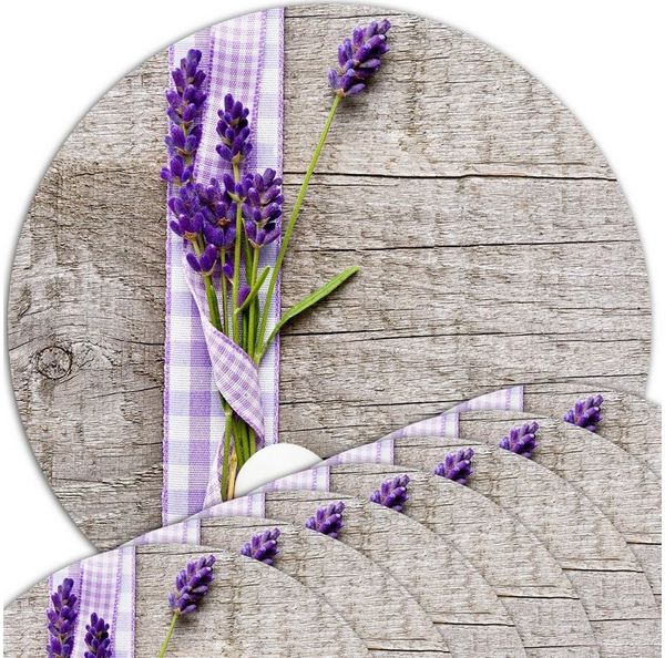 matches21 HOME & HOBBY Platzset Abwaschbare Tischsets 8er Set Lavendel Holz-Optik rund, (8-St), Platzsets als Tisch-Untersetzer und Tisch-Deko für Esstisch Teller