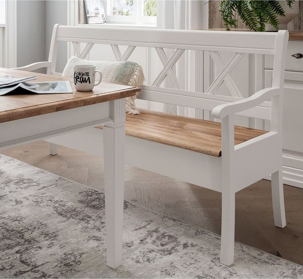 Lomadox Sitzbank ESBJERG-69, 180cm, Kiefer weiß lackiert mit Eiche geölt, Landhausstil