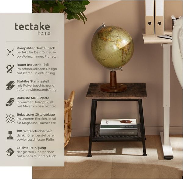 tectake Beistelltisch Bedford (1-St, 1 tlg), Kleiner Beistelltisch im typischen Industrie-Design
