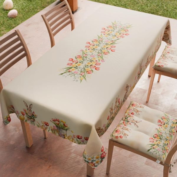 Petti Artigiani Italiani - Tischdecke für Ostern, schmutzabweisend, rechteckig, für die Küche, Motiv: Tulpen für 14 Plätze (140x300 cm), 100% Made in Italy