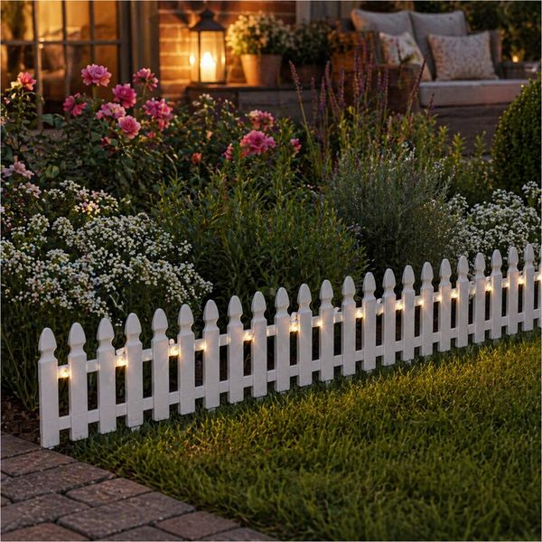 Zierzaun Nessa Solar, Gartenzaun, 12teilig, Weiß