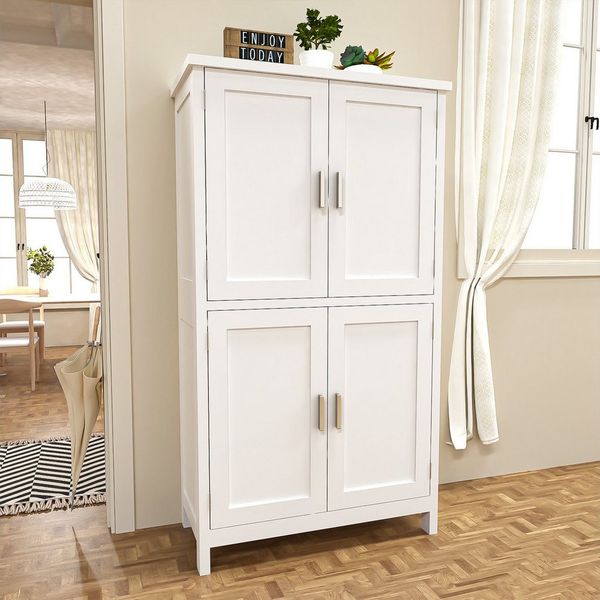 oyajia Mehrzweckschrank Küchenschrank Badezimmerschrank (mit Türen & verstellbarem Regal,Vorratsschrank Holz) Bücherschrank, Wohnzimmerschrank, mit 4 Türen, 60 x 30 x 110 cm, weiß