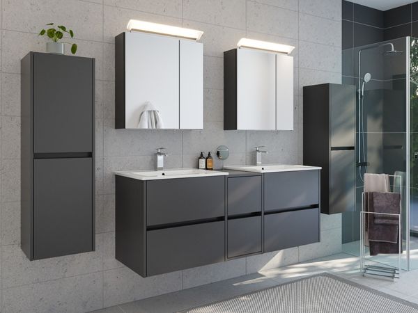 Badmöbelset Taifun 150cm 5tlg mit 2x Spiegelschrank & 2x Seitenschrank grafit : Grafit