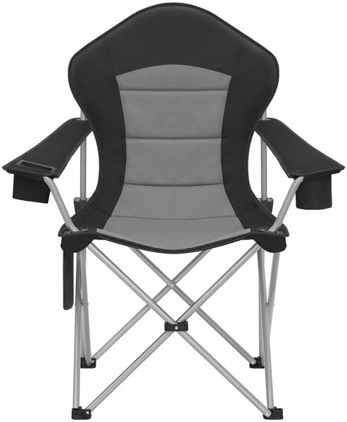 SONGMICS Faltbarer Outdoor-Stuhl, breiter Sitz, hohe Rückenlehne, Getränkehalter, Organizer, tragbar, schwarz-grau