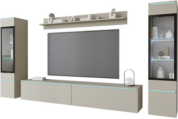 Home affaire Wohnwand VERA II, Vitrinen Türanschlag wechselbar, (Komplett-Set, 4-St), Vitrine mit Verglasung, stehend und hängend, inklusive Beleuchtung