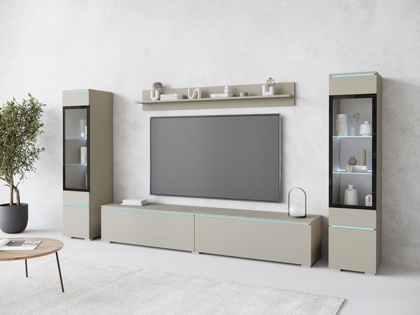 Home affaire Wohnwand VERA II, Vitrinen Türanschlag wechselbar, (Komplett-Set, 4-St), Vitrine mit Verglasung, stehend und hängend, inklusive Beleuchtung