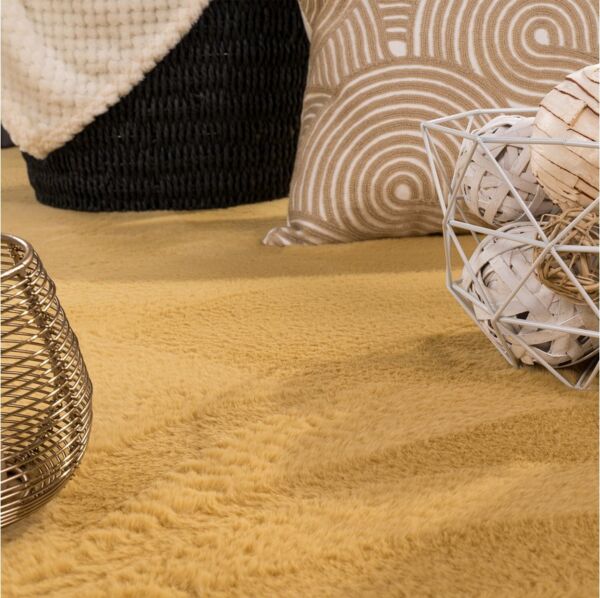 Carpetia Teppich Teppich gold Hasenfell-Optik elegant weich mit feinem Schimmer modern, rund