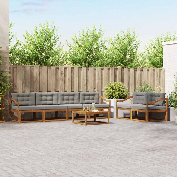 vidaXL Outdoor-Sofagarnitur 7 pcs Natürlich und Hellgrau 3367244