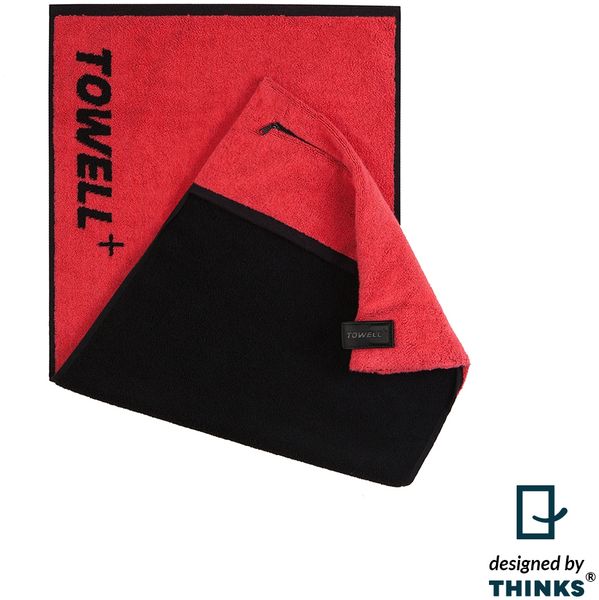 Stryve 'Towell +' Sporthandtuch mit integrierter Tasche, Baumwolle Rot/Schwarz, 40 x 90 cm