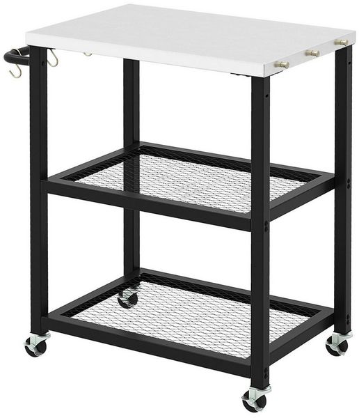 COSTWAY Grillablagetisch, 3-stufiger Grillwagen mit Platte, Griff und 3 Haken