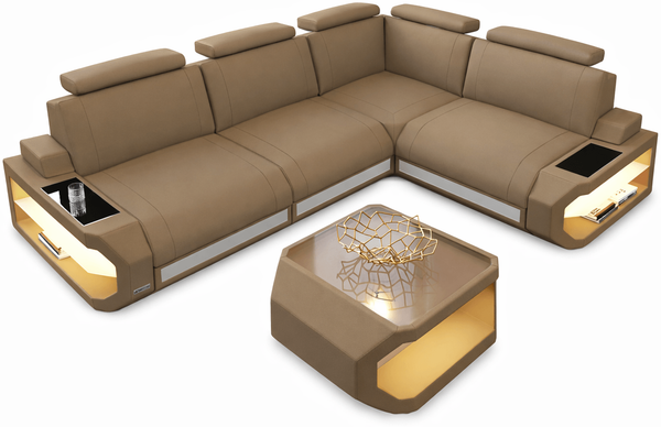 Ecksofa Siena L Stoff – Modern & Komfortabel - Mikrofaserstoff - Cappuccino-Weiß - Rechts