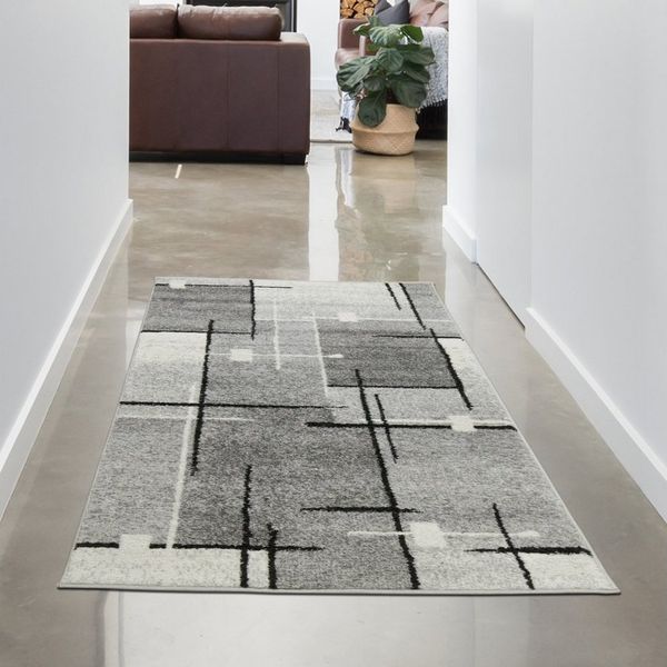 Carpetia Teppich Designerteppich mit abstrakt quadratischem Muster in grau, rechteckig, Höhe: 9 mm