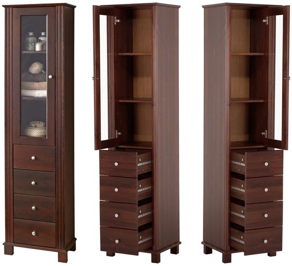 Landhaus Badezimmer Hochschrank AVEIRO-56, Pinie Massivholz braun, B/H/T ca. 46/180/35cm