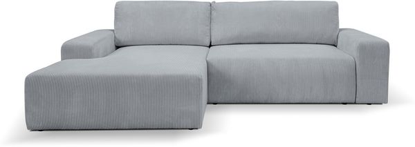 WERK2 Ecksofa Rotterdam-L, kuschelweicher Cord oder Breitcord, L-Form, Breite 267 cm, Design Ecksofa mit Schlaffunktion & Bettkasten, Cord, Grau