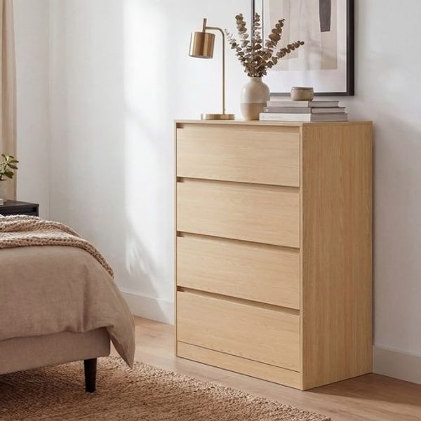 VASAGLE Kommode, Aufbewahrungsschrank, mit 4 Schubladen, für Schlafzimmer, 40 x 60 x 97,4 cm, modern, gelb
