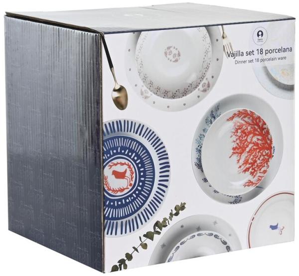 Geschirr-Set DKD Home Decor Porzellan Blau Rosa Weiß 27 x 27 x 3 cm 18 Stücke Bild 2