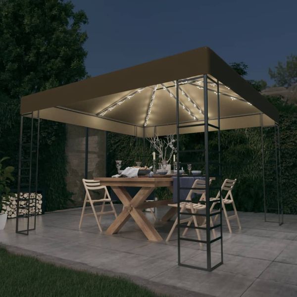 vidaXL Gartenzelt mit LED-Lichterkette 3x3 m Taupe 3070309