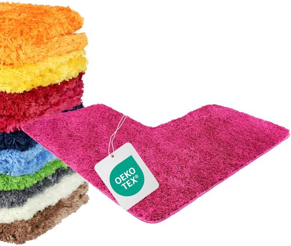WohnDirect Eck-Badezimmerteppich L-Form 100x100 Pink – Badematte für Eckdusche rutschfest, Flauschiger Winkel-Badvorleger 50cm Breit, Waschbar & Fußbodenheizung