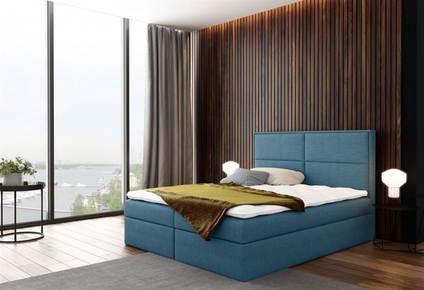 Boxspringbett DERBI Stoff Hellblau 200x200 cm inkl. Bettkasten