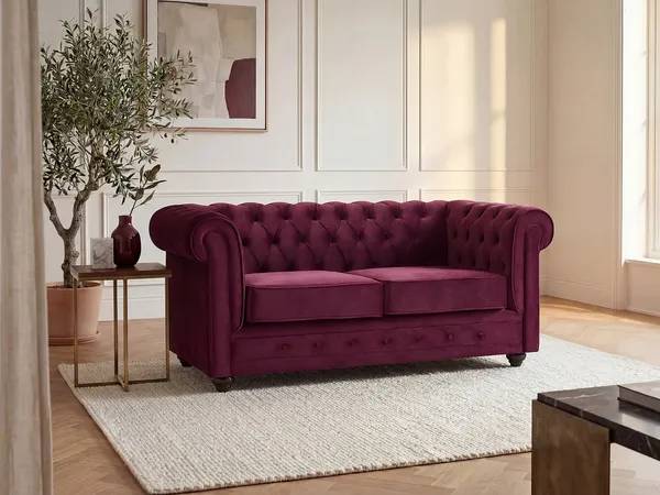 Vente-unique - CHESTERFIELD Sofa SamtStoff Rot - B 88 cm x H 72 cm x L 168 cm