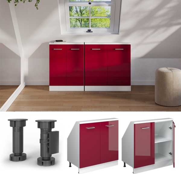 Küchenschrank für Dachschrägen R-Line Rot Hochglanz/Weiß 80 cm mit 2 Türen Vicco Bild 5