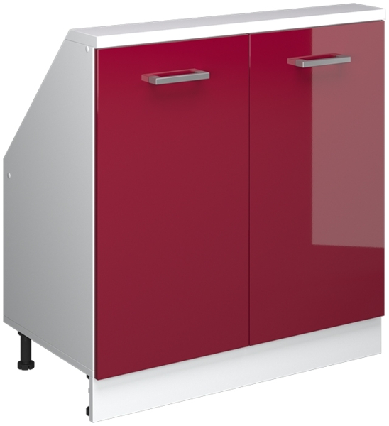 Küchenschrank für Dachschrägen R-Line Rot Hochglanz/Weiß 80 cm mit 2 Türen Vicco