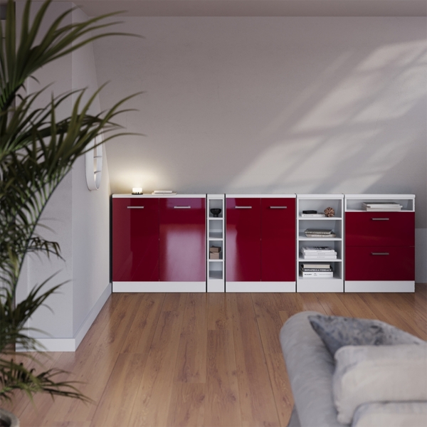 Küchenschrank für Dachschrägen R-Line Rot Hochglanz/Weiß 80 cm mit 2 Türen Vicco Bild 6