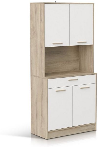 habeig Küchenbuffet Küchenregal Küchenschrank Eiche Küchenmöbel Singleküche 176x84cm besonders schwere und robuste Ausführung