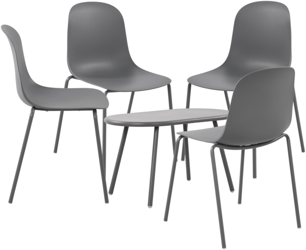 CLP 4er Sitzgruppe Veldin Set 1 Tisch 4 Stapelstühle wetterfest UV-beständig,dunkelgrau