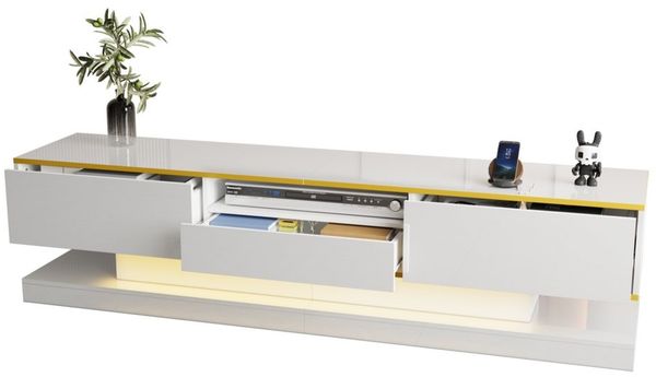 ANYSUN TV-Schrank TV-Lowboards TV Schrank Fernsehschrank TV-Tisch (Moderner TV-Schrank,mit farbwechselnden LED-Leuchten) mit drei Schubladen und einem offenen Fach - Hochglanz TV-Schrank