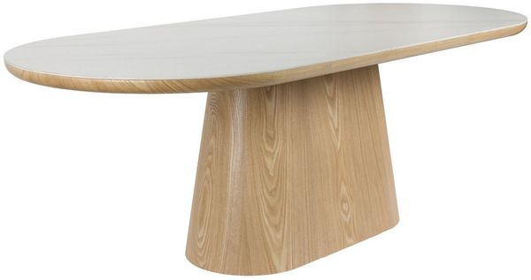Esstisch ALMIRA Oval 200 x 90 Eiche Furnier Platte in Marmoroptik