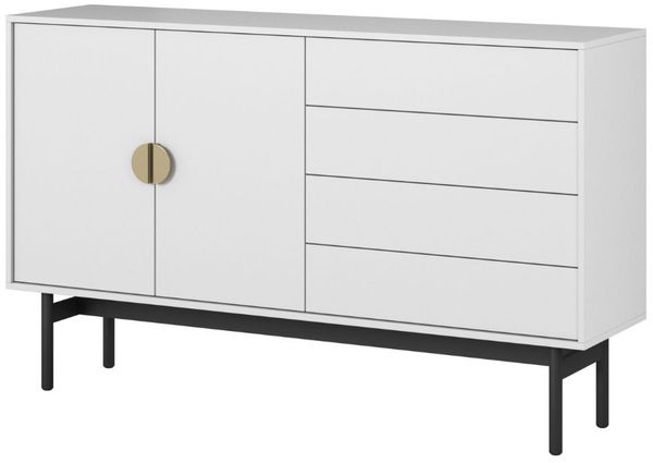 Selsey 'Stoon II' Sideboard mit 4 Schubladen, weiß mit schwarzem Metallgestell, ca. 93 x 154 x 38 cm