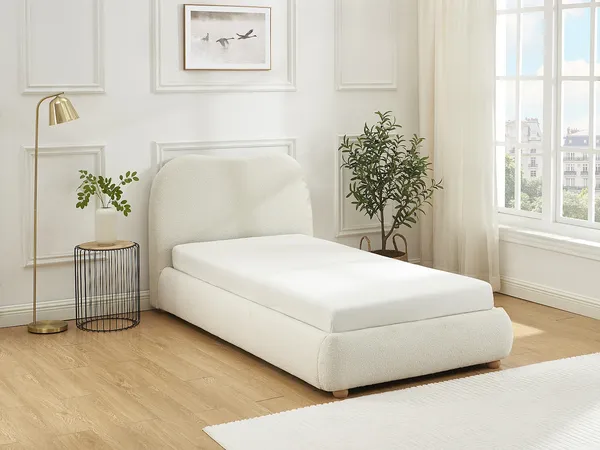 Vente-unique - VANARI Bett Stoff Weiß - B 214 cm x H 95 cm x L 111 cm