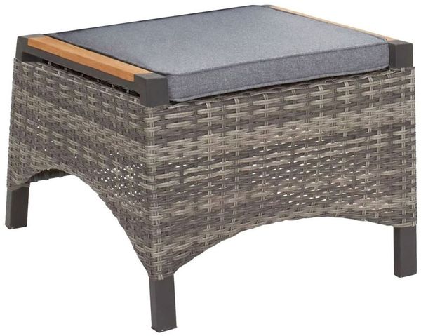 Hocker Fußbank Nizza braun Polyrattan Teak Garten wetterfest