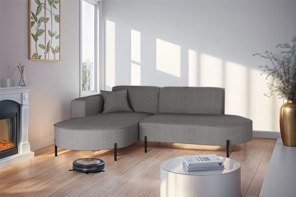 Ecksofa Designersofa VALENCIA XS in Stoff Scala Grau Ottomane Links