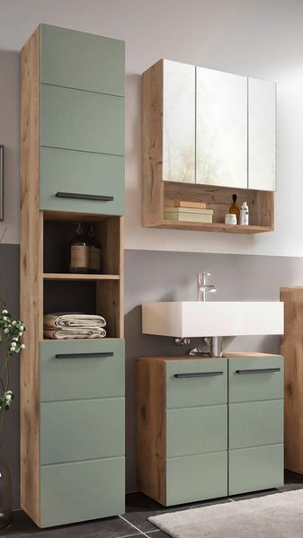Badezimmer-Set >Vista< (3-tlg.) in Viking Oak / Schilfgrün - 120x190x31 (BxHxT)